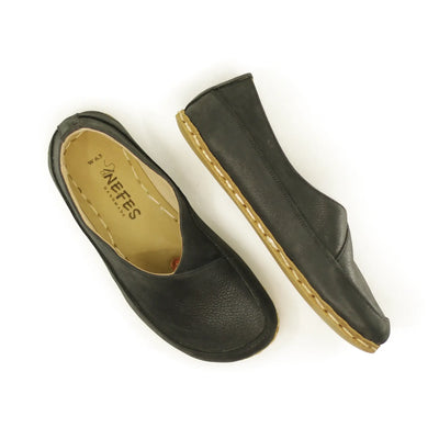 black handmade barefoot flexible loafers women