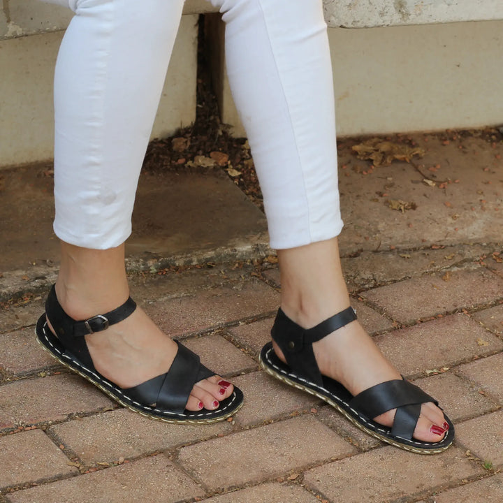 black leather womens huarache barefoot sandals