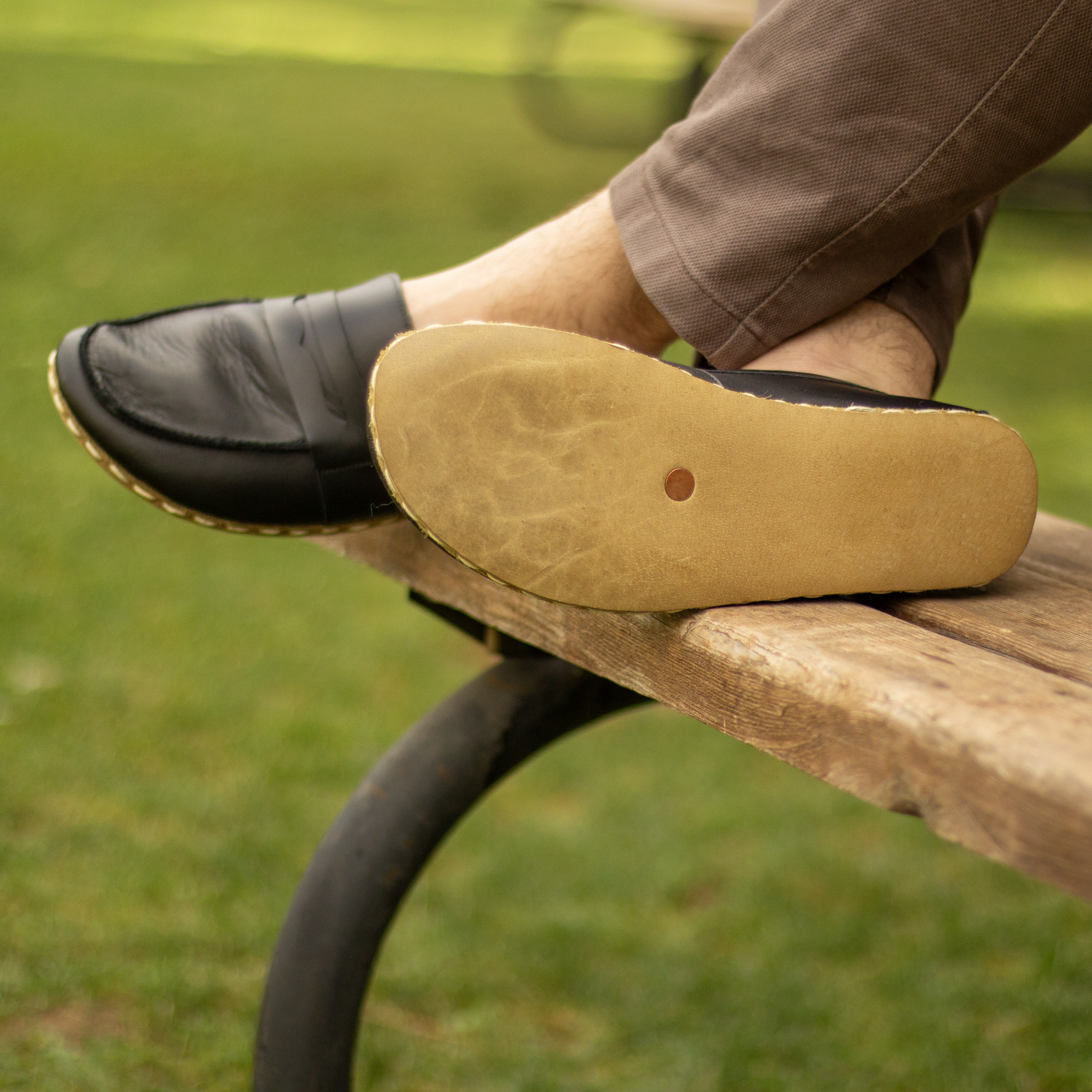 black mens leather barefoot earthing