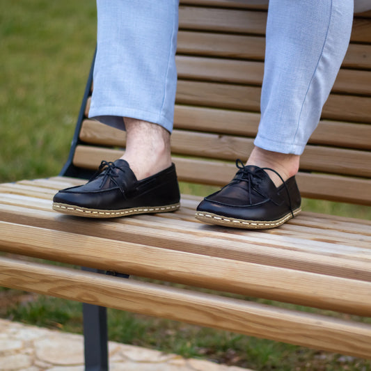 black mens leather earthing barefoot shoes