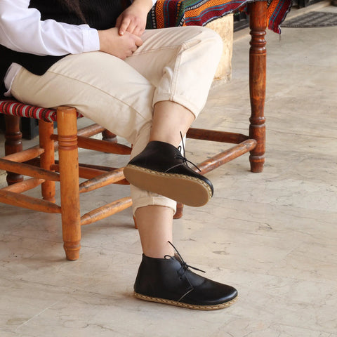 handmade oxford boots women black leather earthing casual