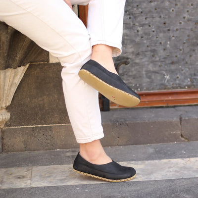 black womens handmade barefoot loafers