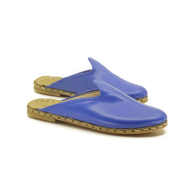 blue closed toe leather slippers for men