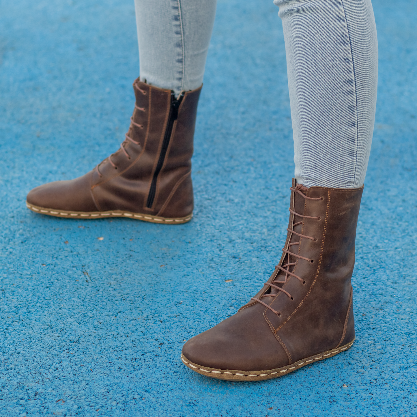 Barefoot Grounding Effect Crazy Classic Brown Leather Boots For Women