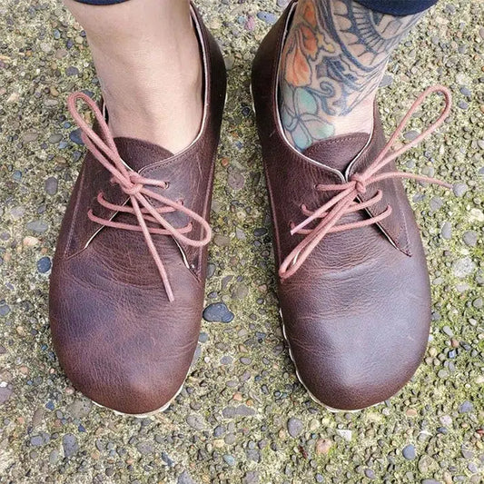 brown lace up oxford style womens shoes