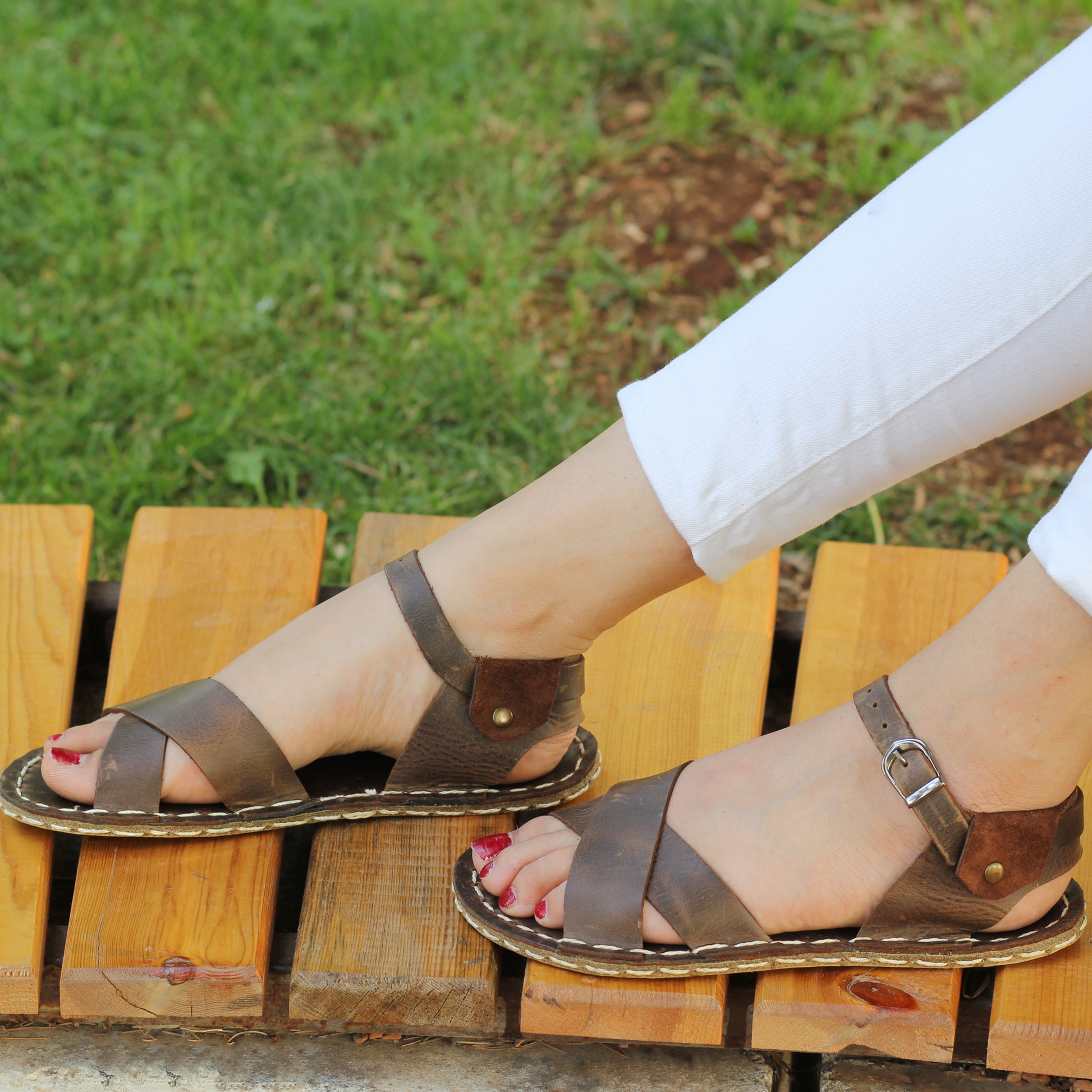 Brown Leather Women's Huarache Barefoot Sandals-Women's Sandals-Nefes Shoes-3-Nefes Shoes