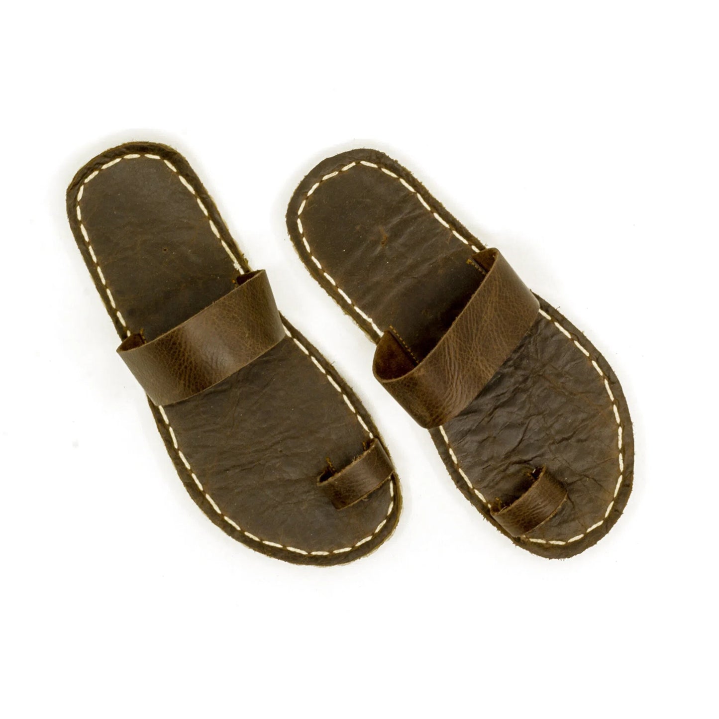brown one toe leather slippers handmade comfort