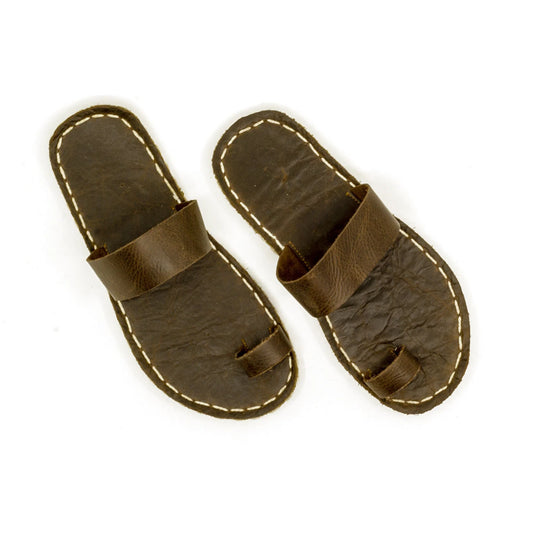 brown one toe leather slippers handmade comfort