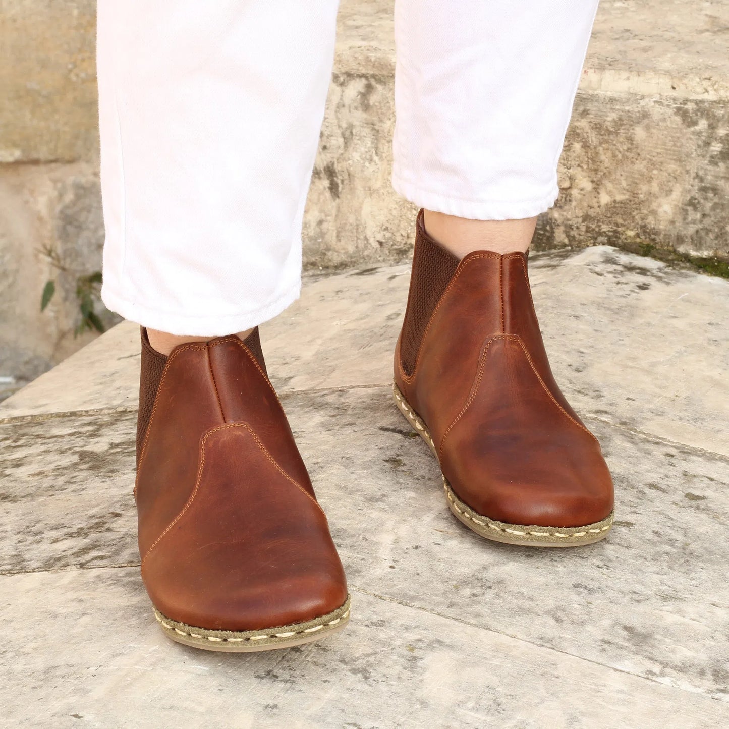 brown womens handmade chelsea barefoot leather boots