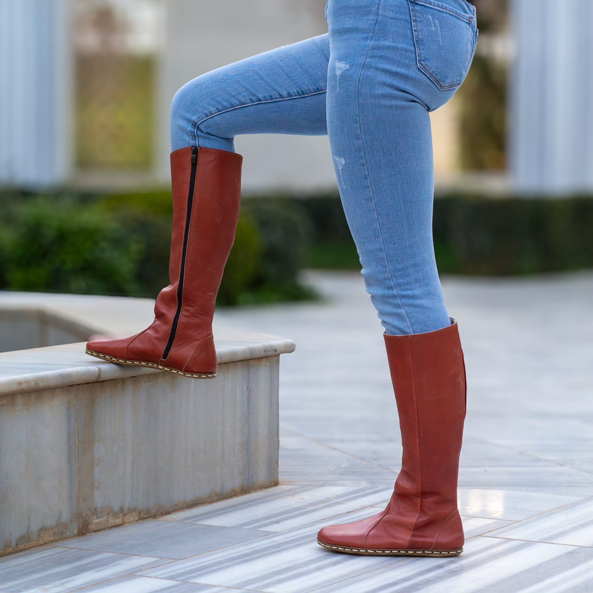 Brown Women s Leather Barefoot Earthing Long Boots