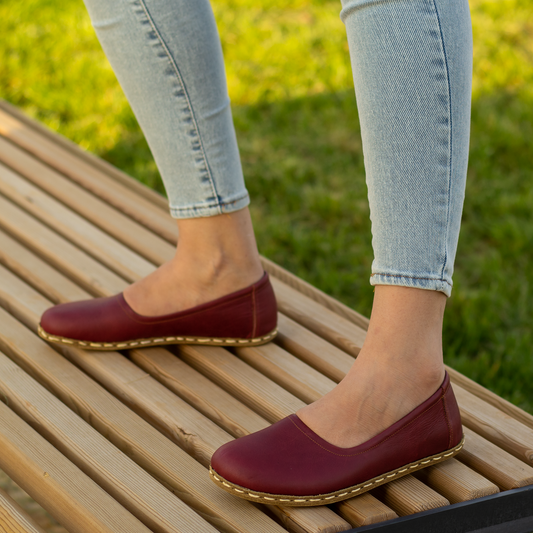 Handmade Barefoot Leather Shoes for Women in Burgundy