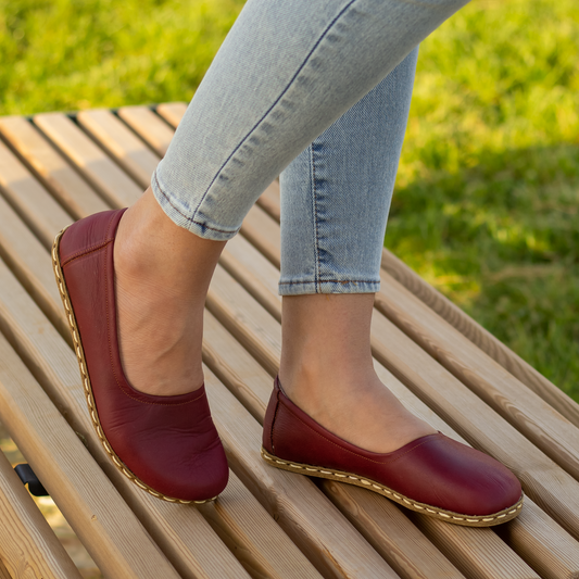 Handmade Barefoot Leather Shoes for Women in Burgundy