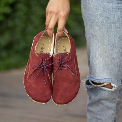 burgundy barefoot oxford shoes for women laced