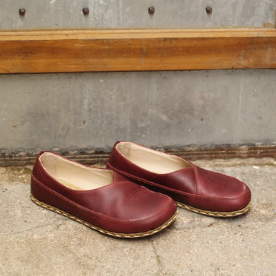 burgundy handmade barefoot flexible loafers women