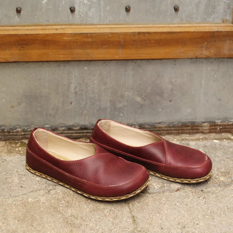 burgundy handmade barefoot flexible loafers women