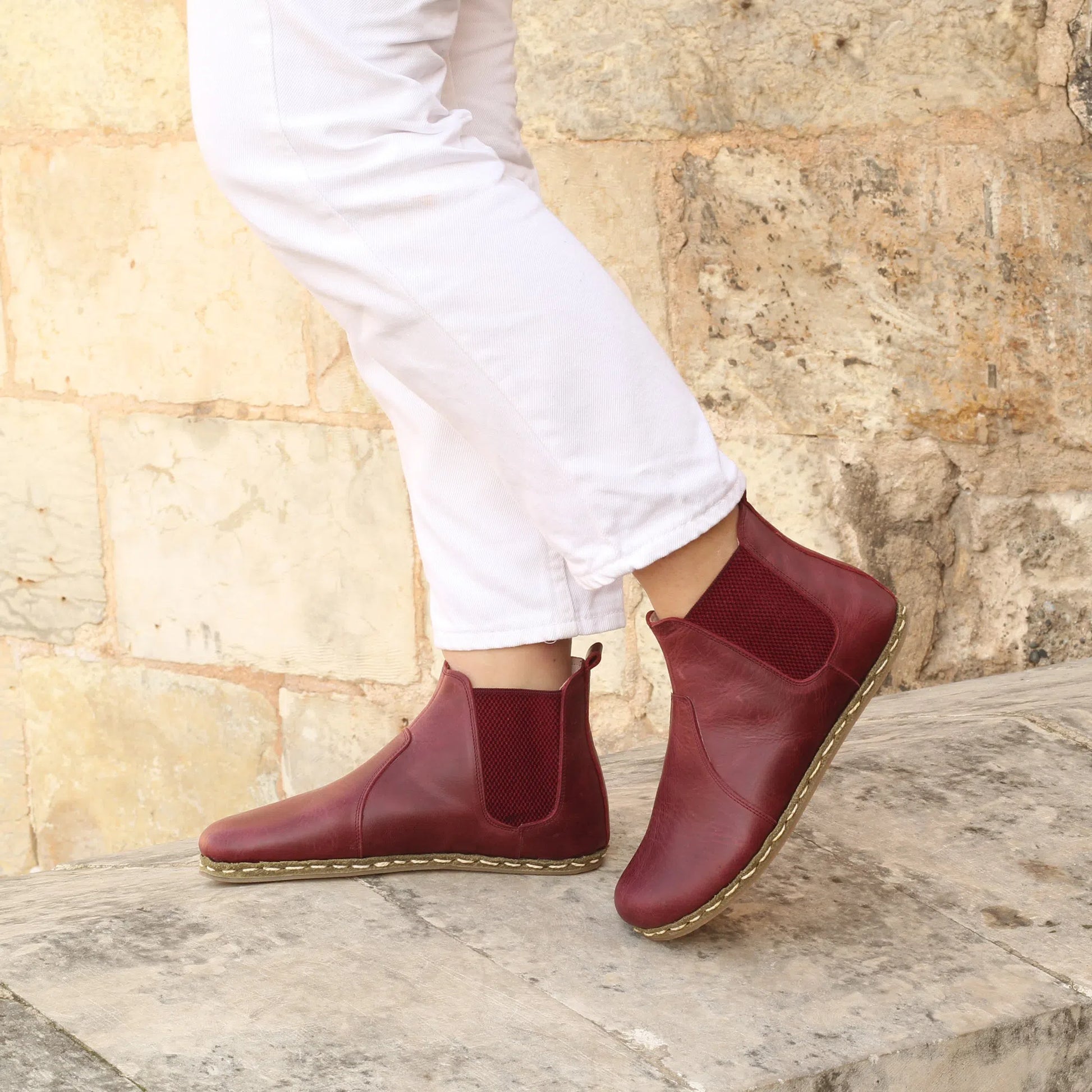burgundy handmade womens chelsea barefoot boots