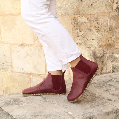 burgundy handmade womens chelsea barefoot boots