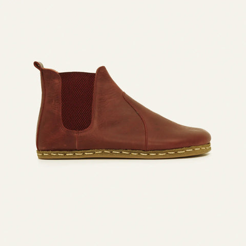 burgundy leather chelsea barefoot boots handmade mens