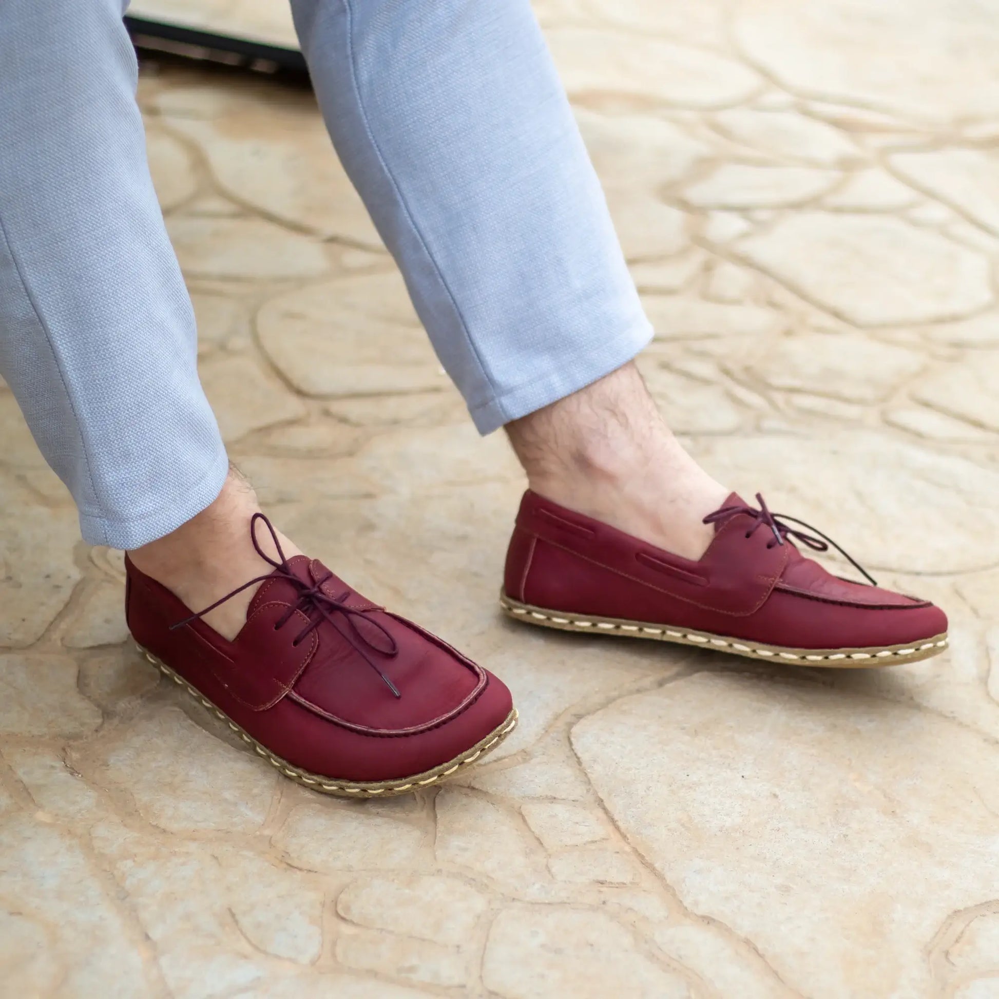 burgundy leather mens barefoot grounding earthing shoes