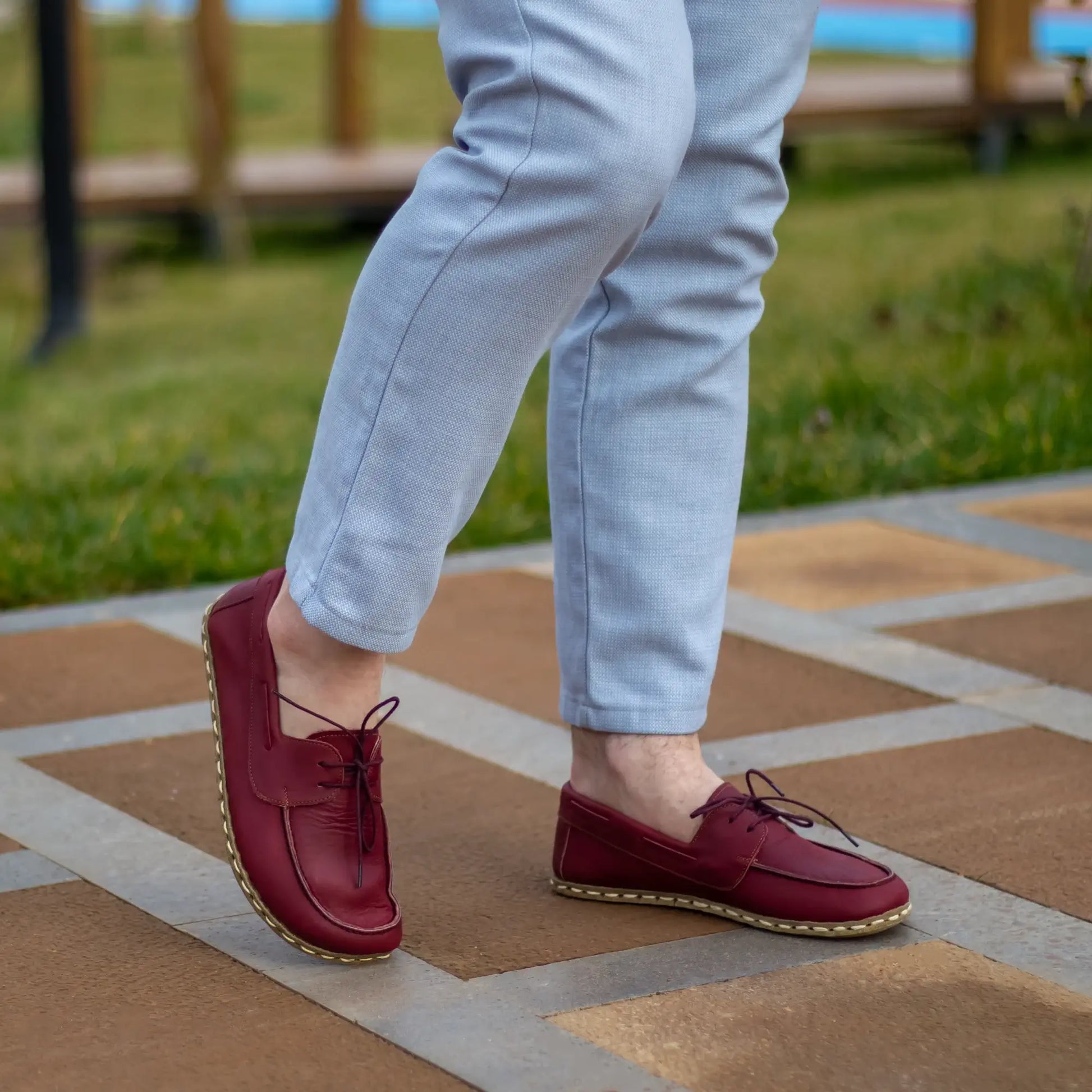 burgundy leather mens handmade barefoot grounding shoes