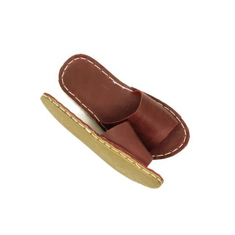 burgundy leather slippers for men handmade tape design