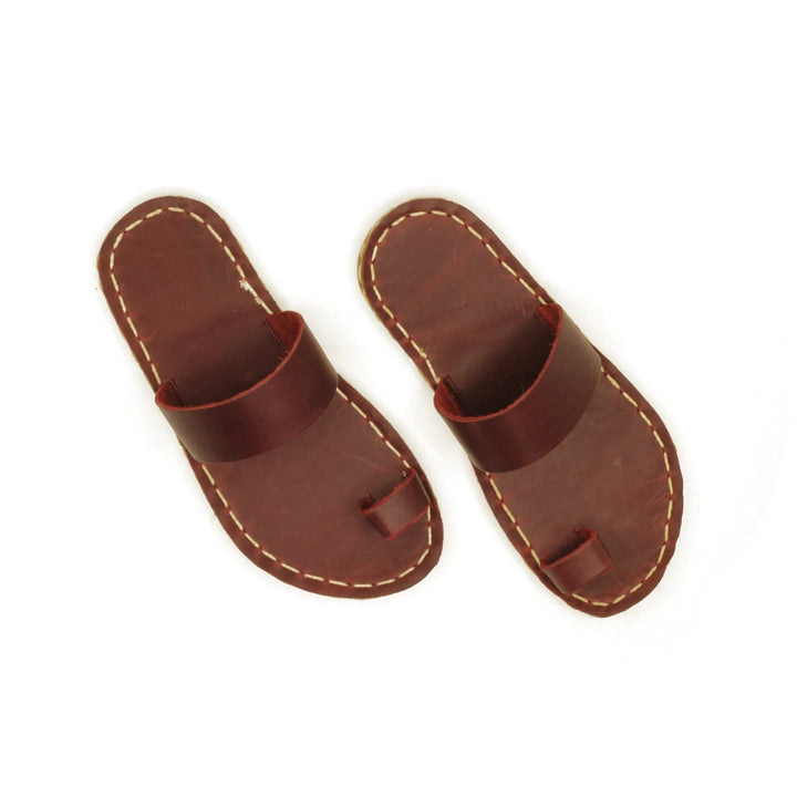 burgundy one toe leather slippers handmade comfort