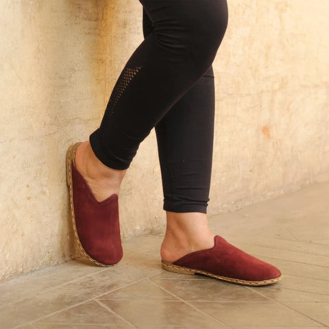 burgundy sheepskin slippers for women cozy fit