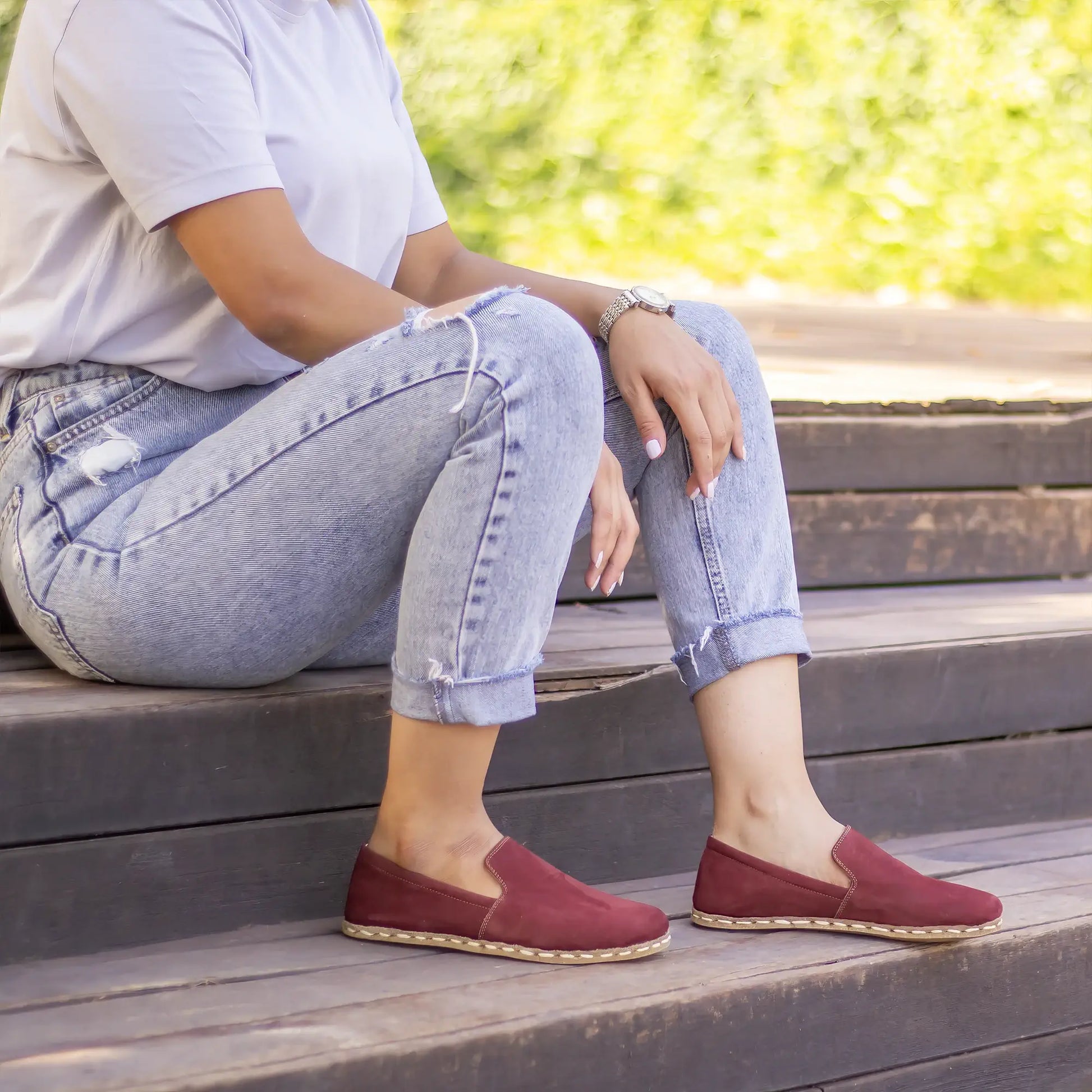 burgundy tone barefoot shoes for women nubuck style