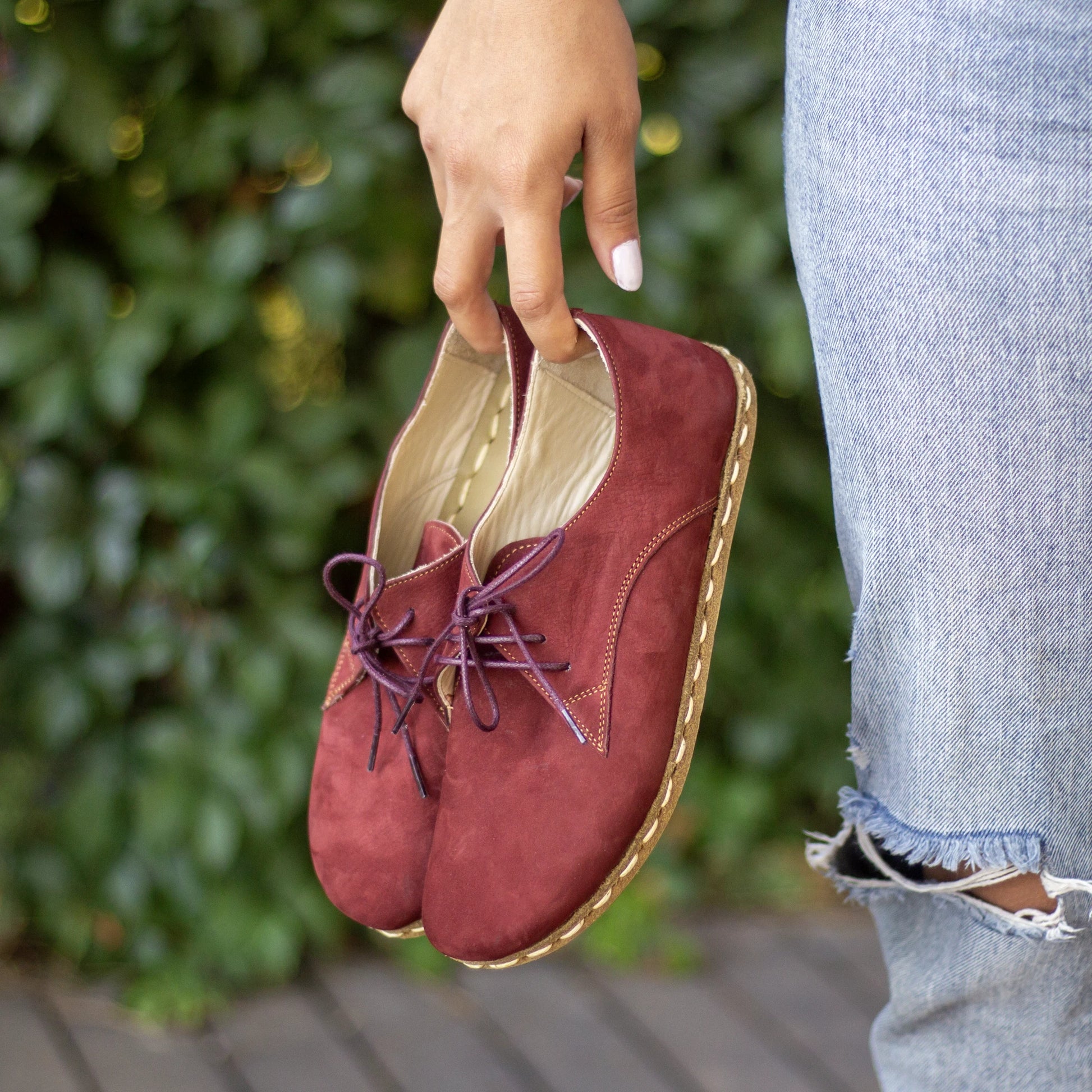 burgundy tone barefoot shoes for women oxford type