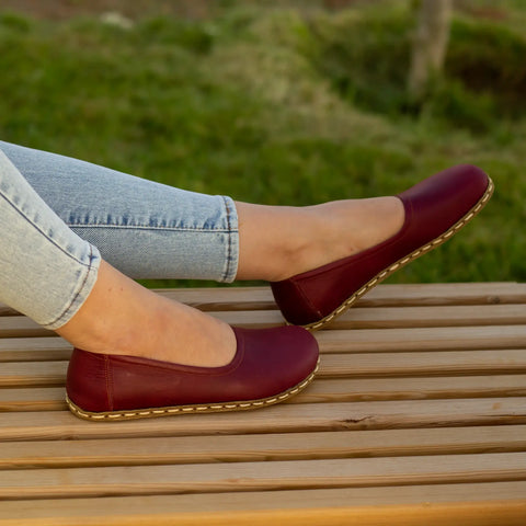 burgundy womens barefoot flat shoes