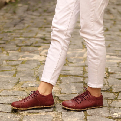 burgundy womens barefoot sneakers
