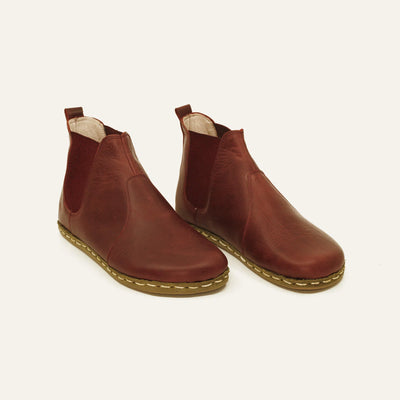 burgundy womens chelsea barefoot handmade leather boots