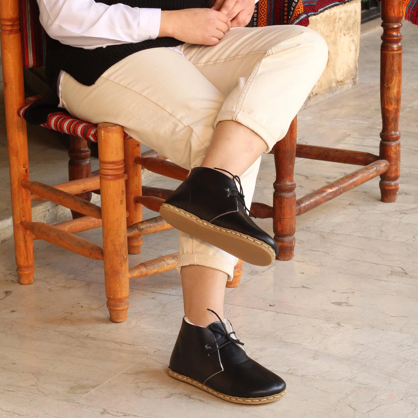 casual black barefoot grounding ankle boots leather women