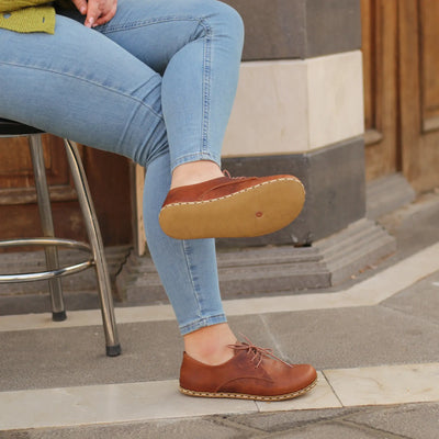 casual brown handmade barefoot leather shoes women