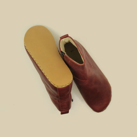 casual burgundy barefoot boots for women with zipper
