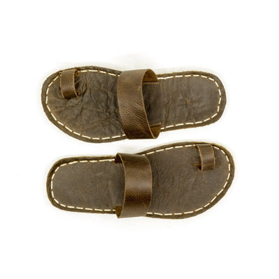 casual one toe slippers brown leather for men