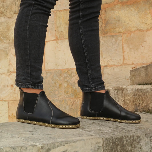 chelsea barefoot boots black handmade mens