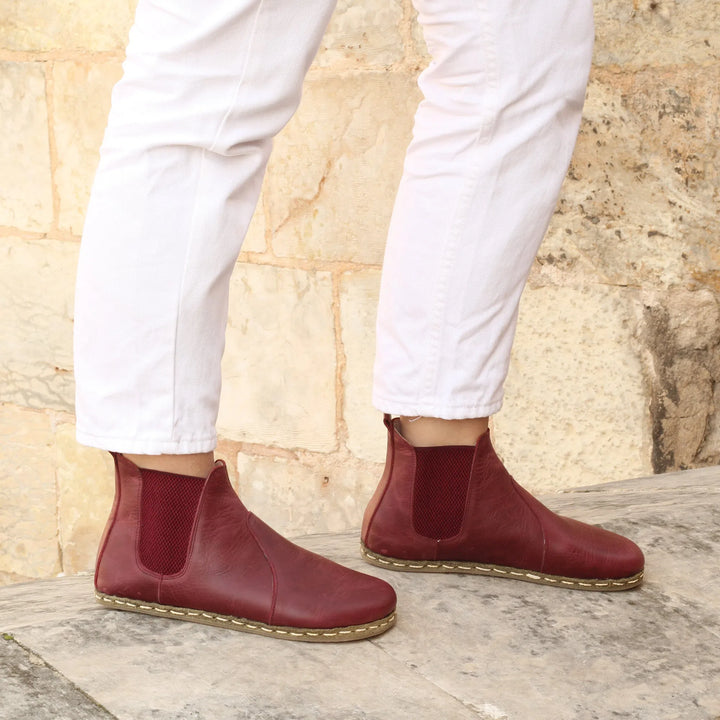 chelsea barefoot boots burgundy handmade womens