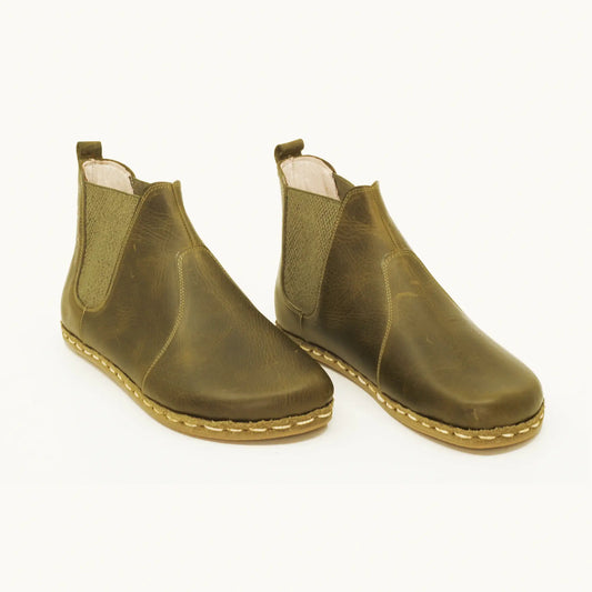 chelsea barefoot boots military green handmade mens