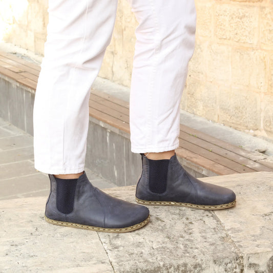 chelsea barefoot boots navy blue handmade womens