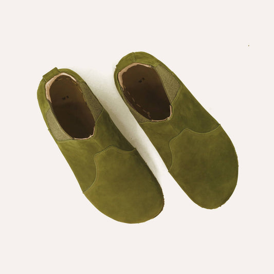 chelsea barefoot boots nubuck green handmade mens