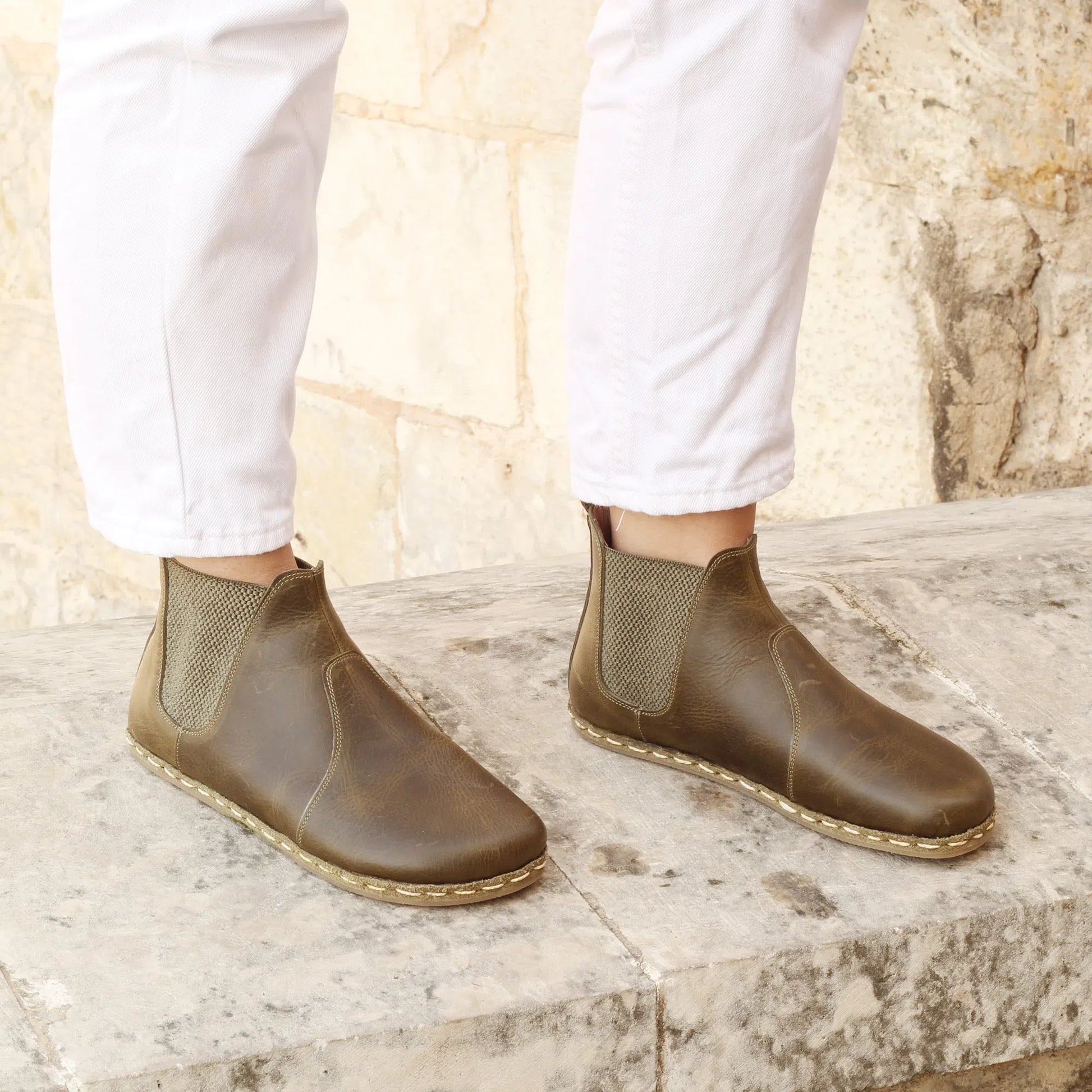chelsea barefoot military green handmade womens boots