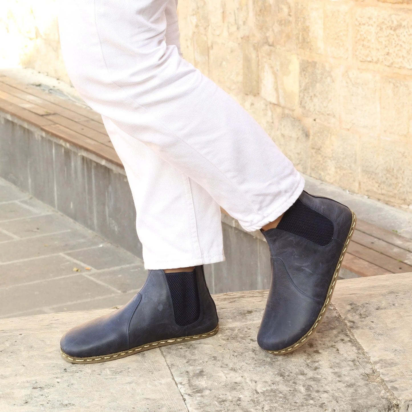 chelsea barefoot navy blue handmade womens boots