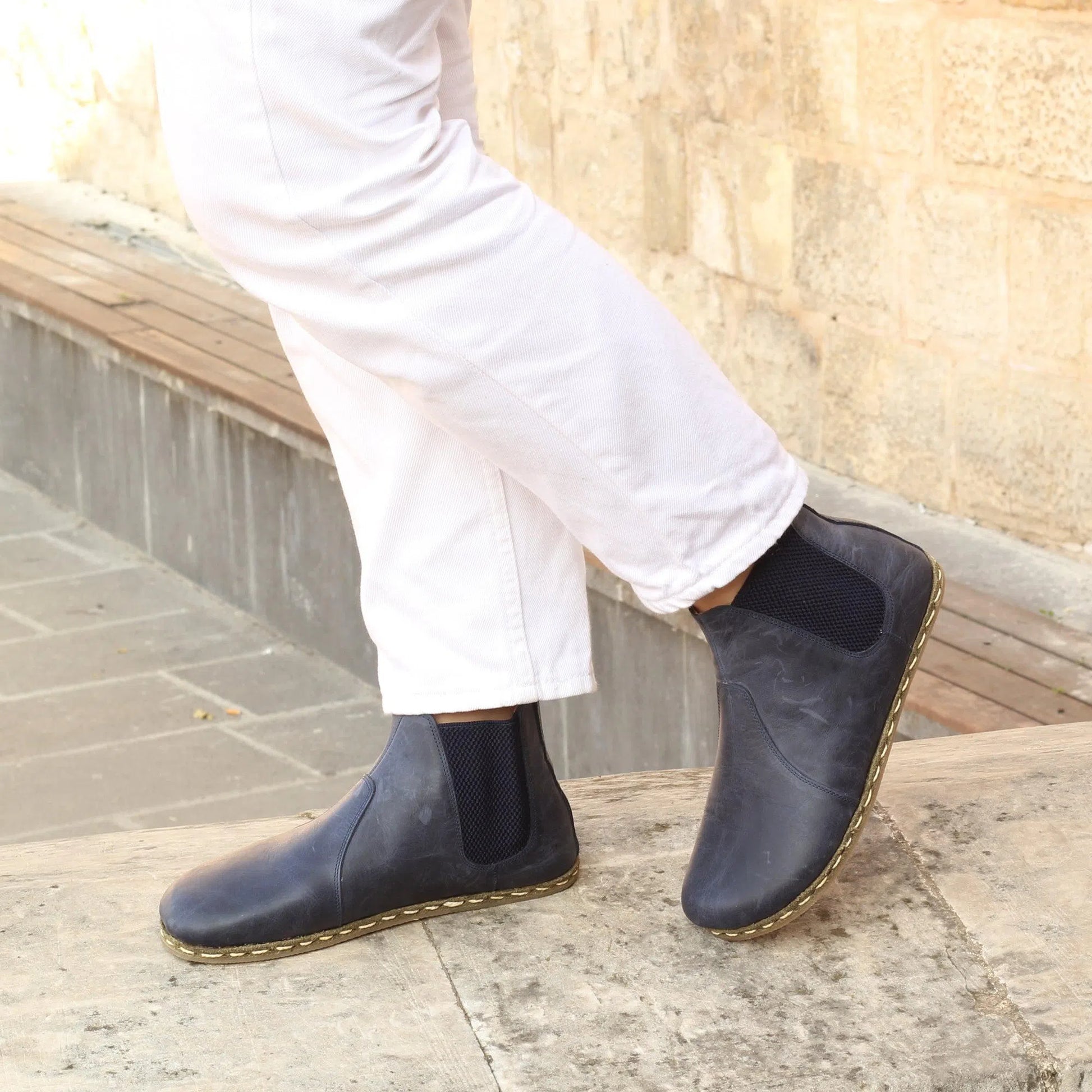 chelsea barefoot navy blue handmade womens boots