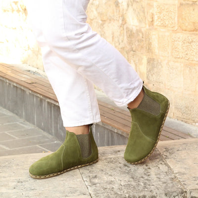 chelsea barefoot boots green handmade womens