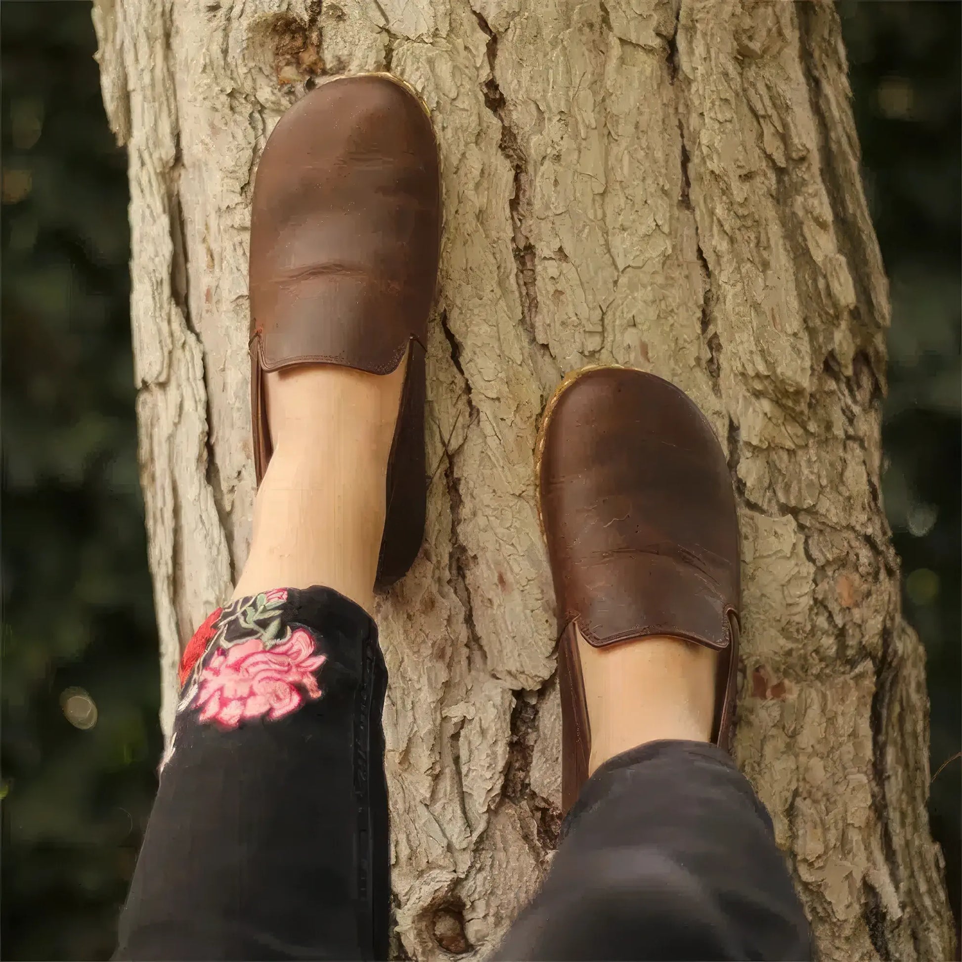 classic brown leather barefoot shoes for women