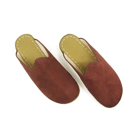 closed toe burgundy leather mens slippers