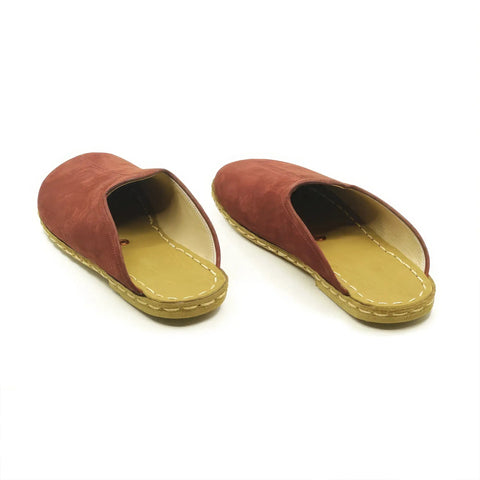 closed toe burgundy nubuck leather slippers for women