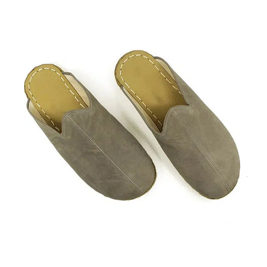 closed toe gray leather womens slippers