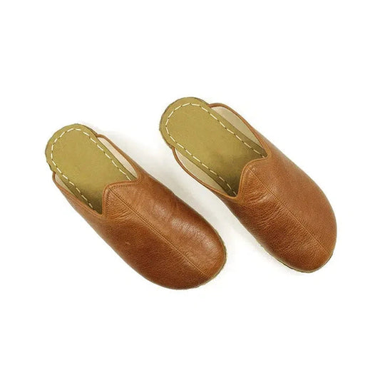 Closed Toe Leather Men's Slippers Antique Brown-Men Barefoot Slipper-nefesshoes-5-Nefes Shoes
